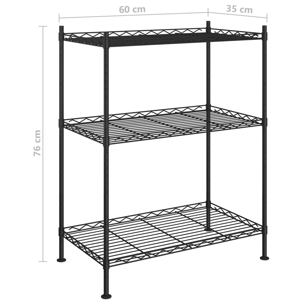 Stalak za pohranu s 3 razine 60 x 35 x 76 cm crni 150 kg