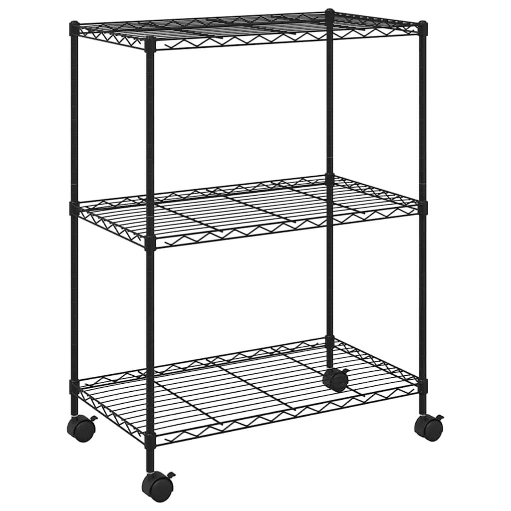 Stalak za pohranu s 3 razine i kotačima 60x35x81 cm crni 150 kg