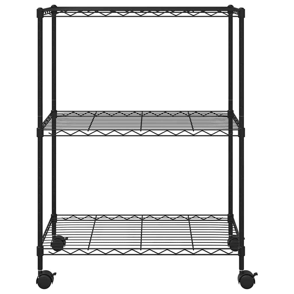 Stalak za pohranu s 3 razine i kotačima 60x35x81 cm crni 150 kg