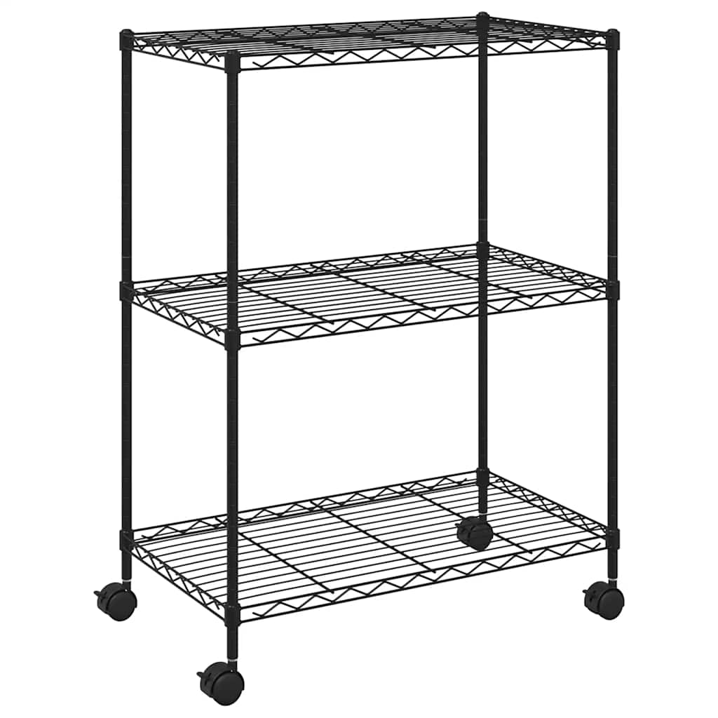 Stalak za pohranu s 3 razine i kotačima 60x35x81 cm crni 150 kg