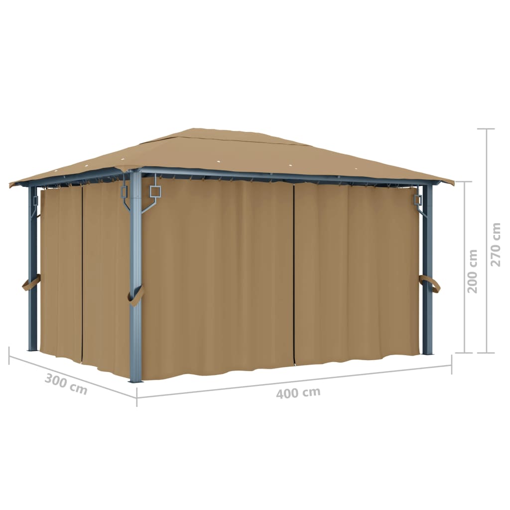 Sjenica sa zastorom 400 x 300 cm smeđe-siva aluminijska