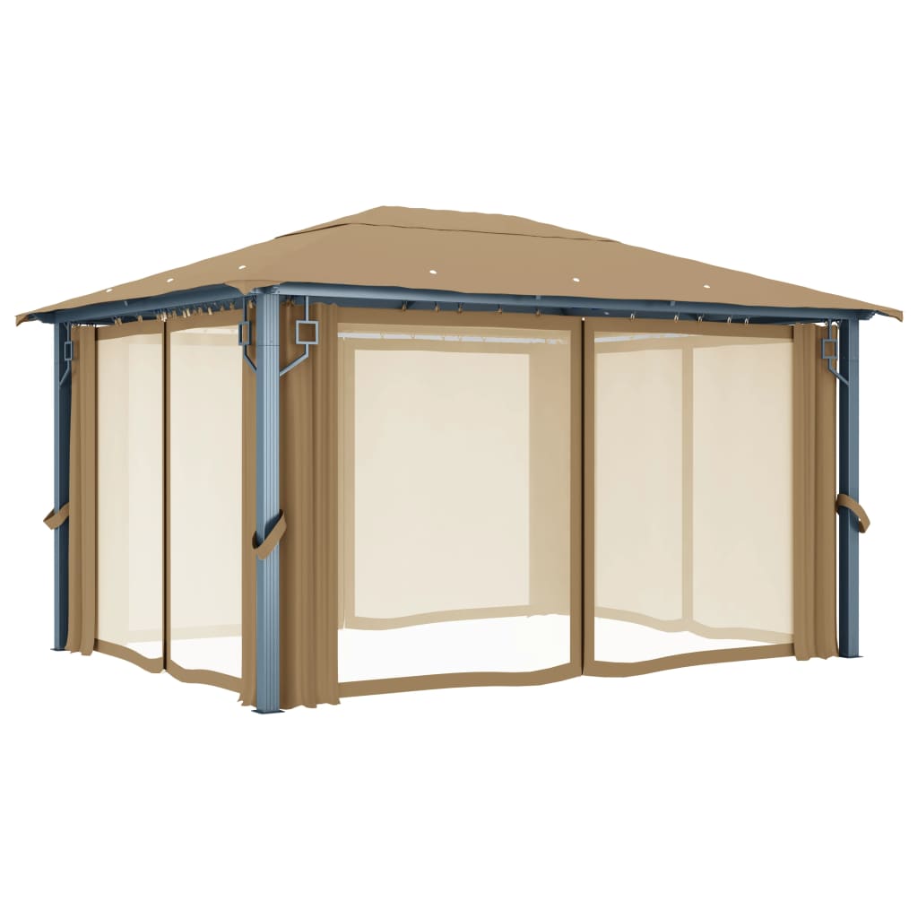 Sjenica sa zastorom 400 x 300 cm smeđe-siva aluminijska