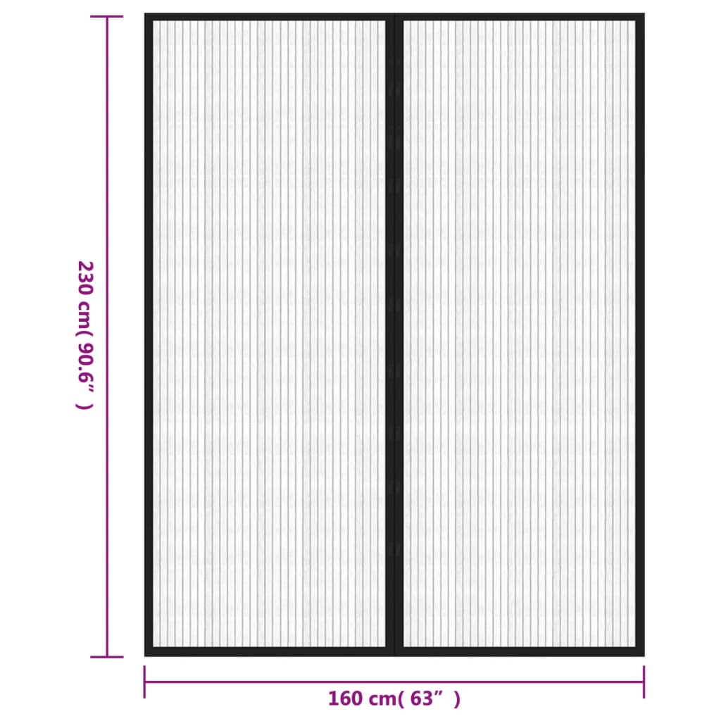 Zastori protiv insekata 2 kom s magnetima 230 x 160 cm crni