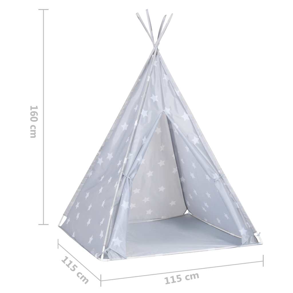 Dječji šator tipi od poliestera s torbom sivi 115x115x160 cm