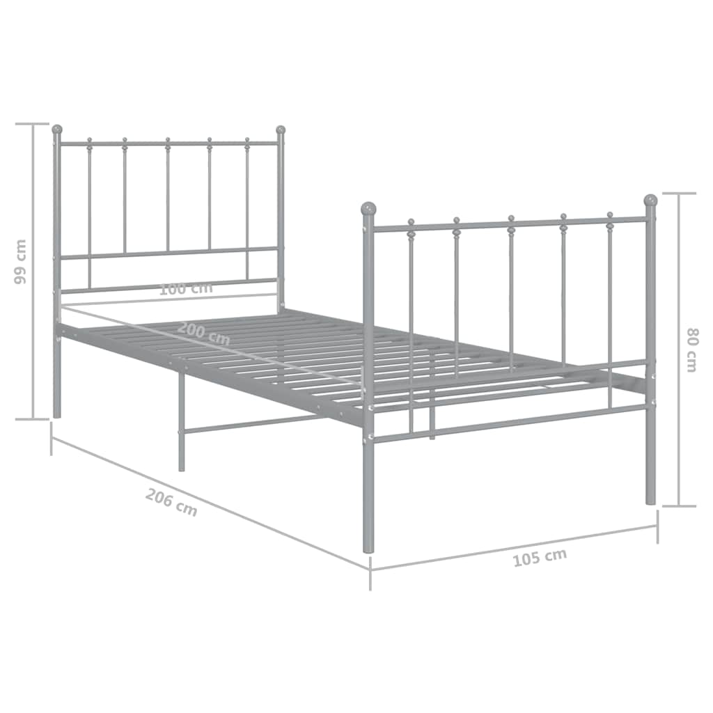Okvir za krevet sivi metalni 100 x 200 cm