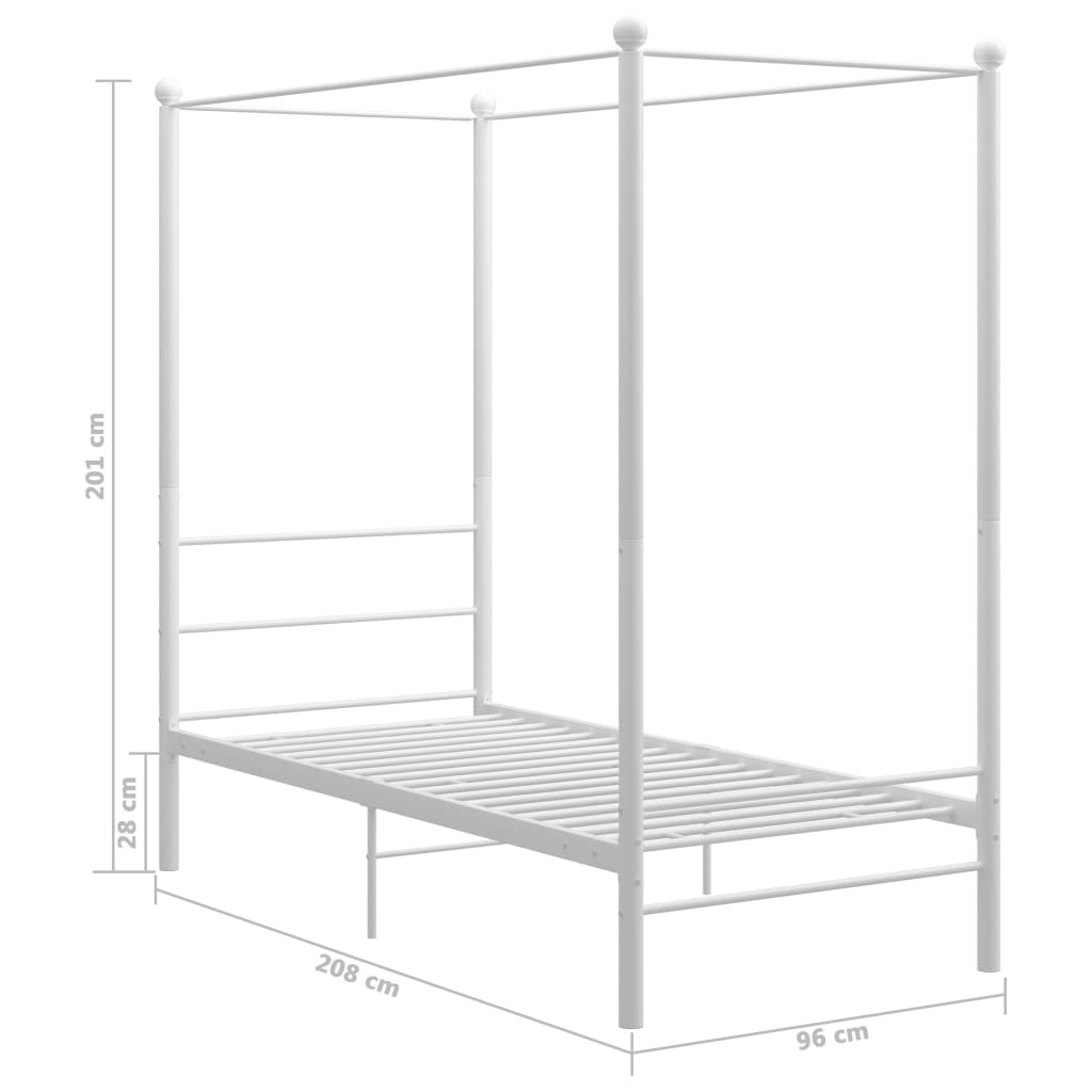 Okvir za krevet s nadstrešnicom bijeli metalni 90 x 200 cm