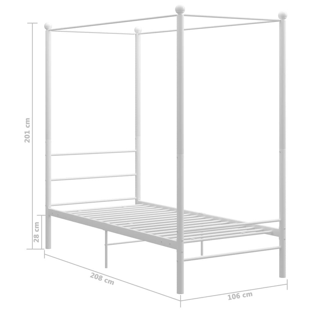 Okvir za krevet s nadstrešnicom bijeli metalni 100 x 200 cm
