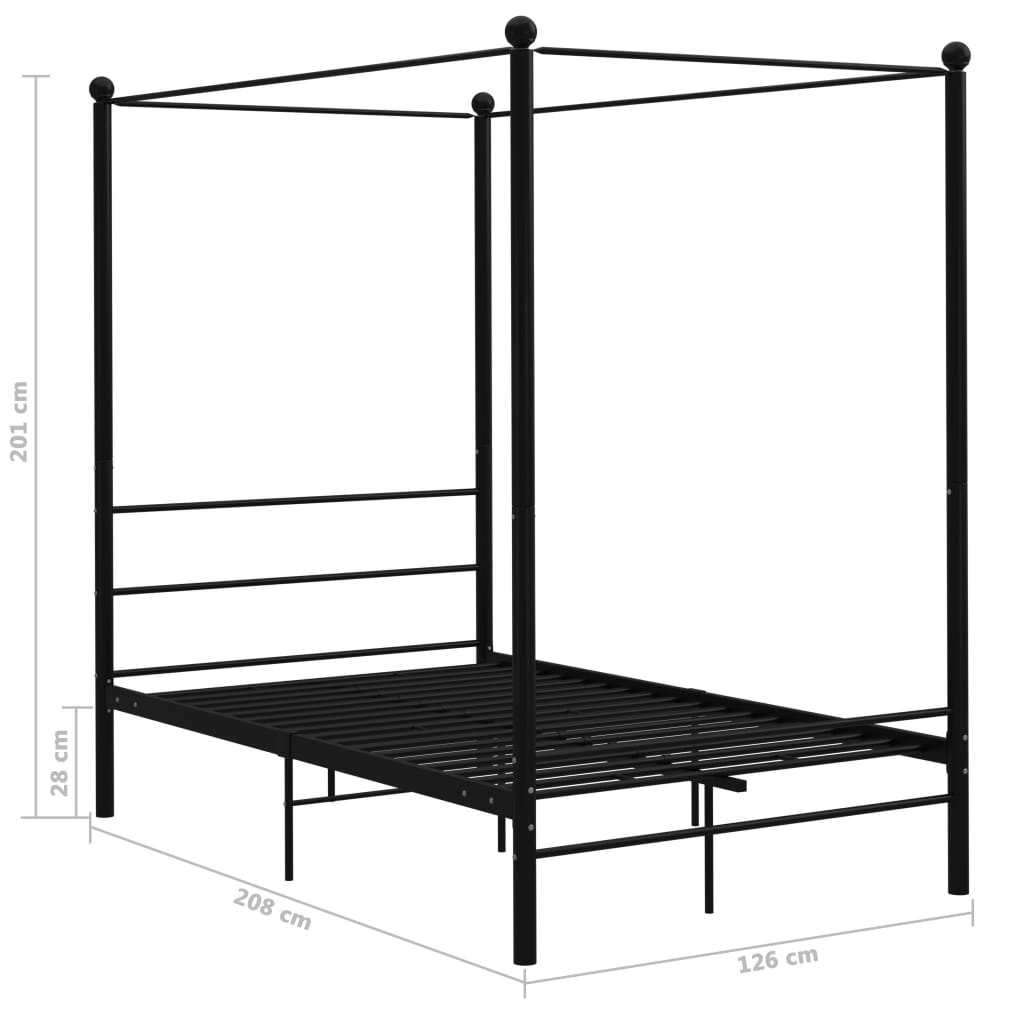 Okvir za krevet s nadstrešnicom crni metalni 120 x 200 cm