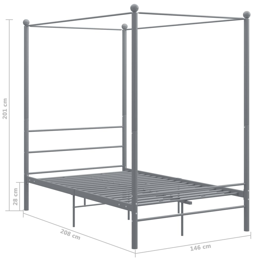 Okvir za krevet s nadstrešnicom sivi metalni 140 x 200 cm