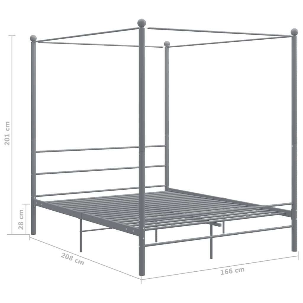 Okvir za krevet s nadstrešnicom sivi metalni 160 x 200 cm