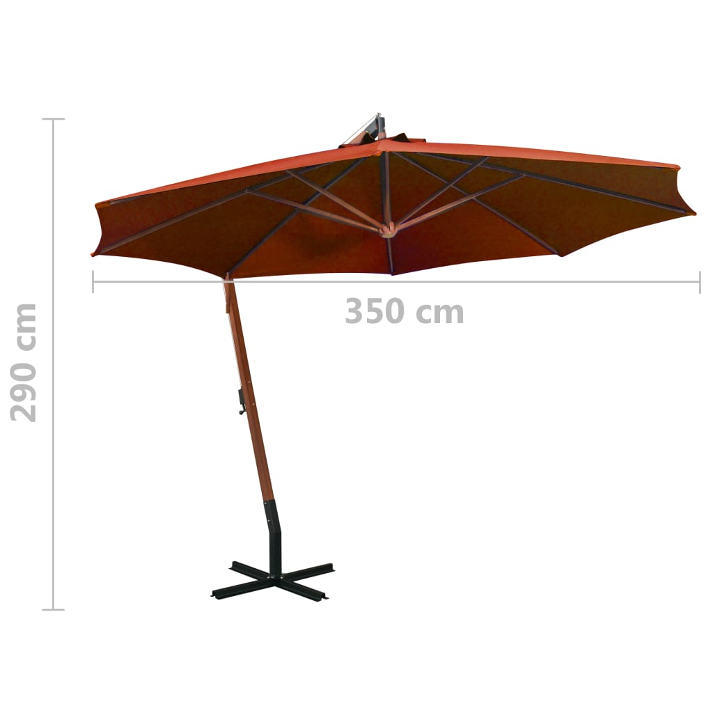 Viseći vrtni suncobran sa stupom terakota 3,5 x 2,9 m jelovina