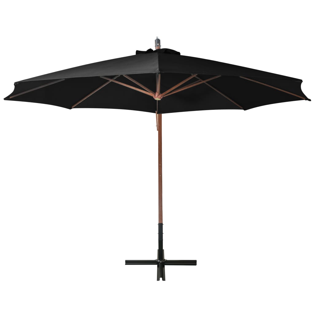 Viseći vrtni suncobran sa stupom crni 3,5 x 2,9 m od jelovine