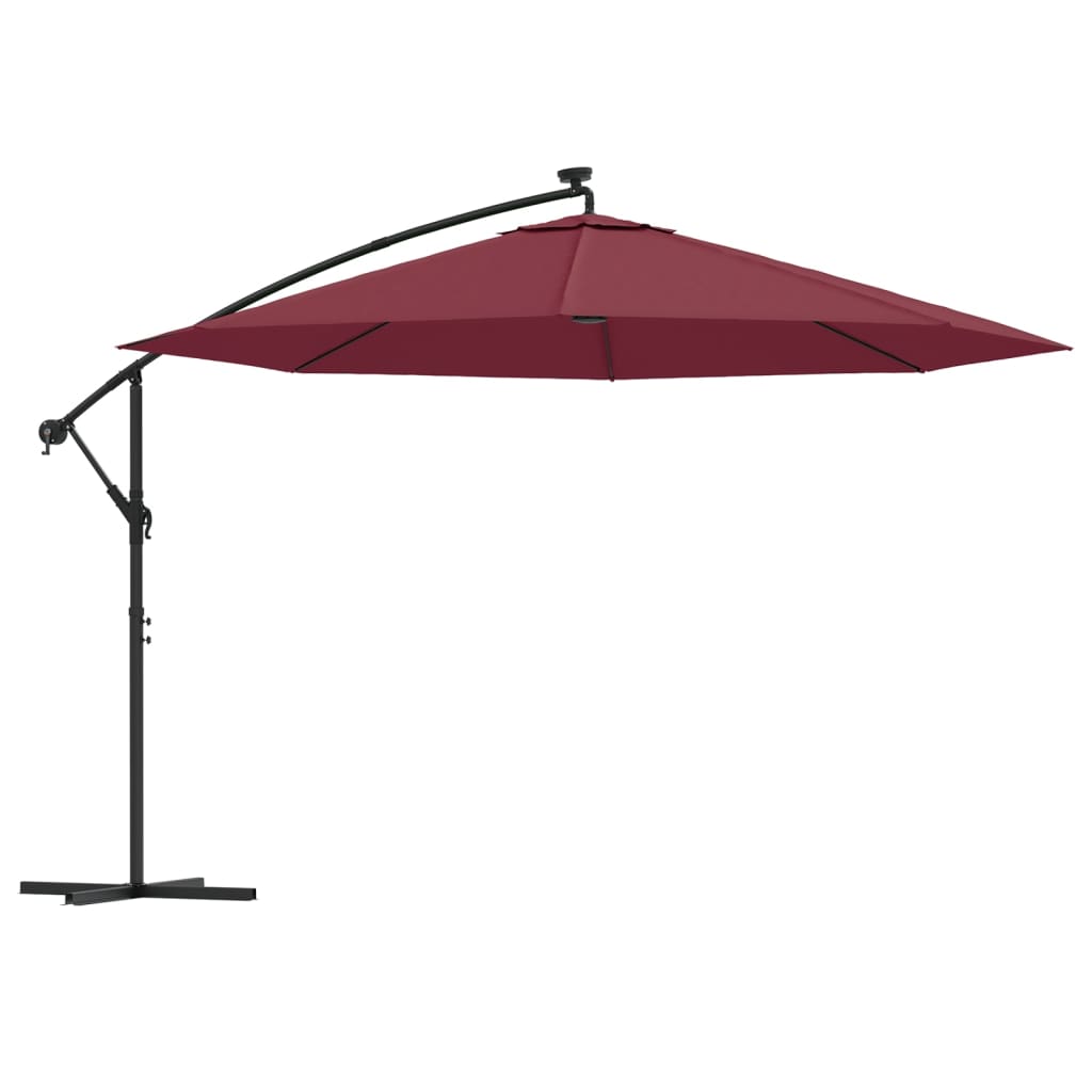 Konzolni vrtni suncobran s LED svjetlima 350 cm bordo