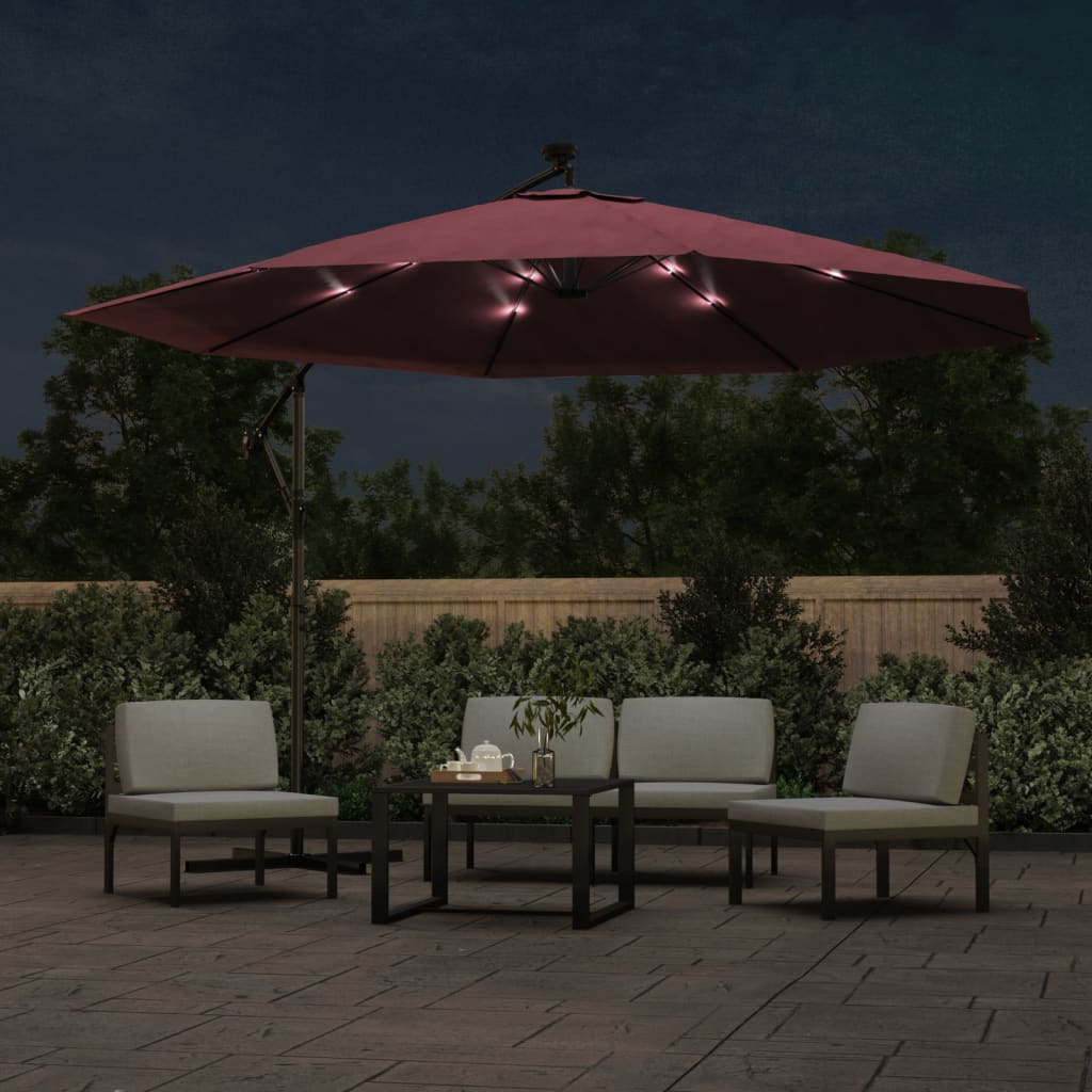 Konzolni vrtni suncobran s LED svjetlima 350 cm bordo