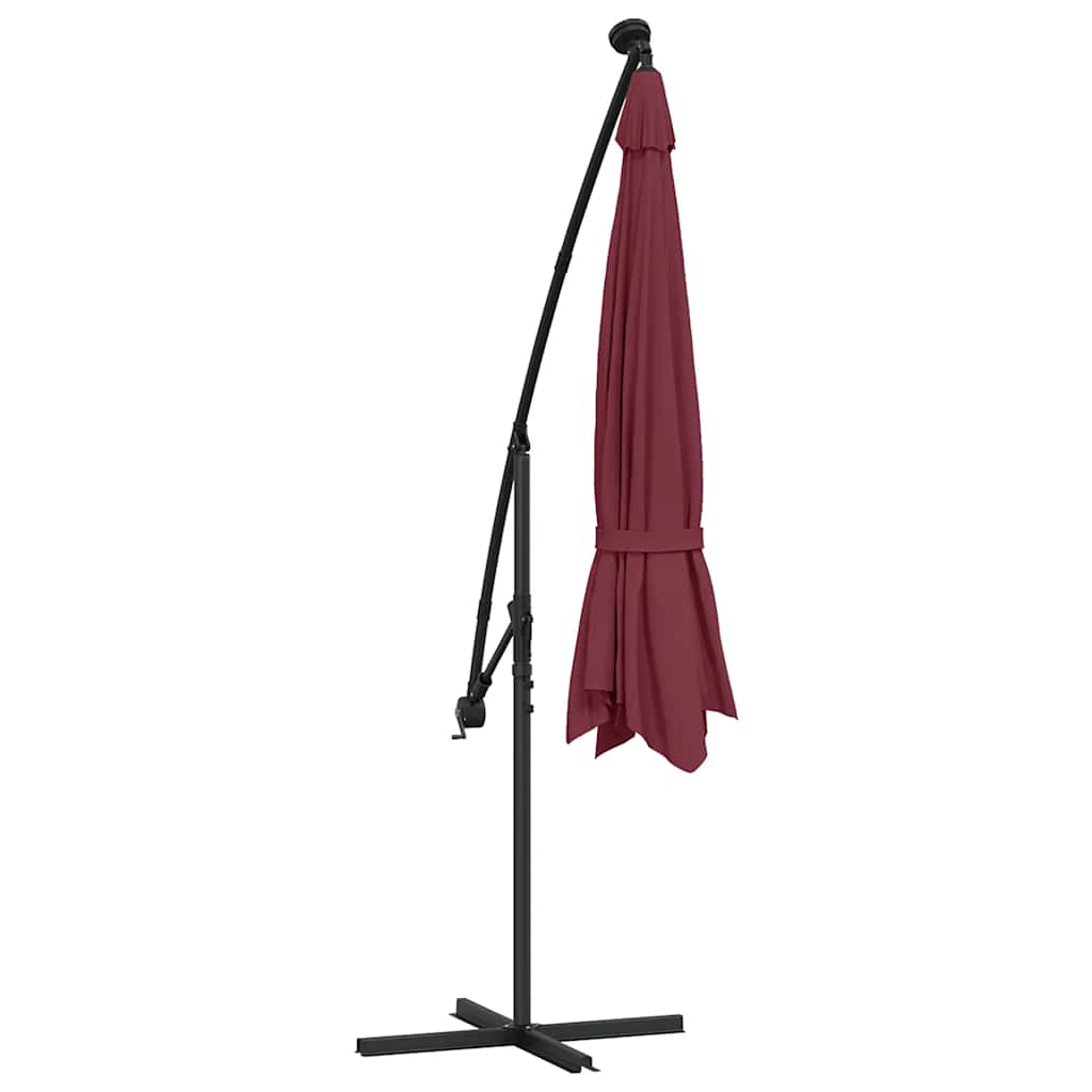 Konzolni vrtni suncobran s LED svjetlima 350 cm bordo