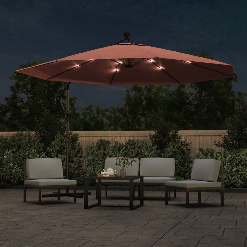 Konzolni vrtni suncobran s LED svjetlima 350 cm terakota