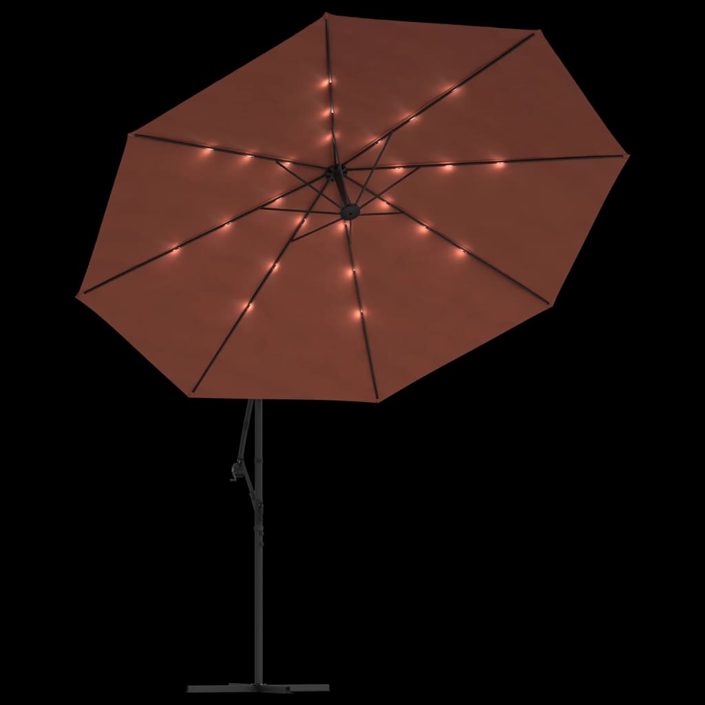 Konzolni vrtni suncobran s LED svjetlima 350 cm terakota