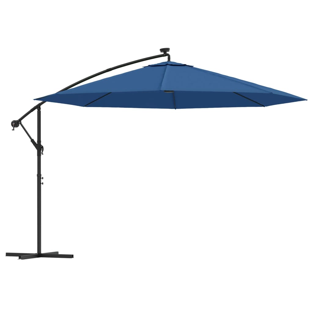 Konzolni vrtni suncobran s LED svjetlima 350 cm azurnoplavi