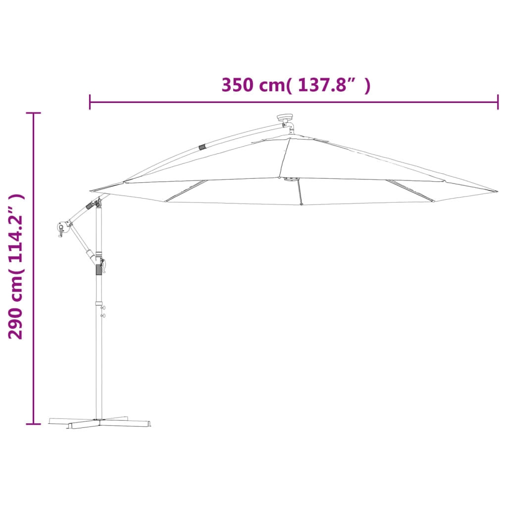 Konzolni vrtni suncobran s LED svjetlima 350 cm azurnoplavi