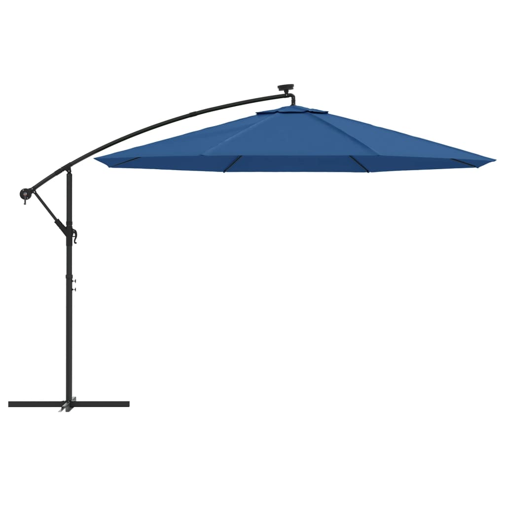 Konzolni vrtni suncobran s LED svjetlima 350 cm azurnoplavi