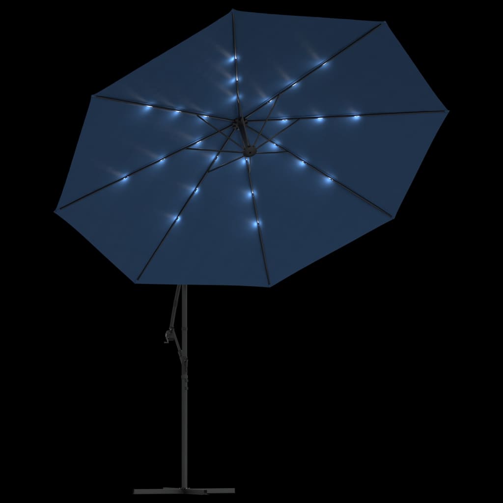 Konzolni vrtni suncobran s LED svjetlima 350 cm azurnoplavi