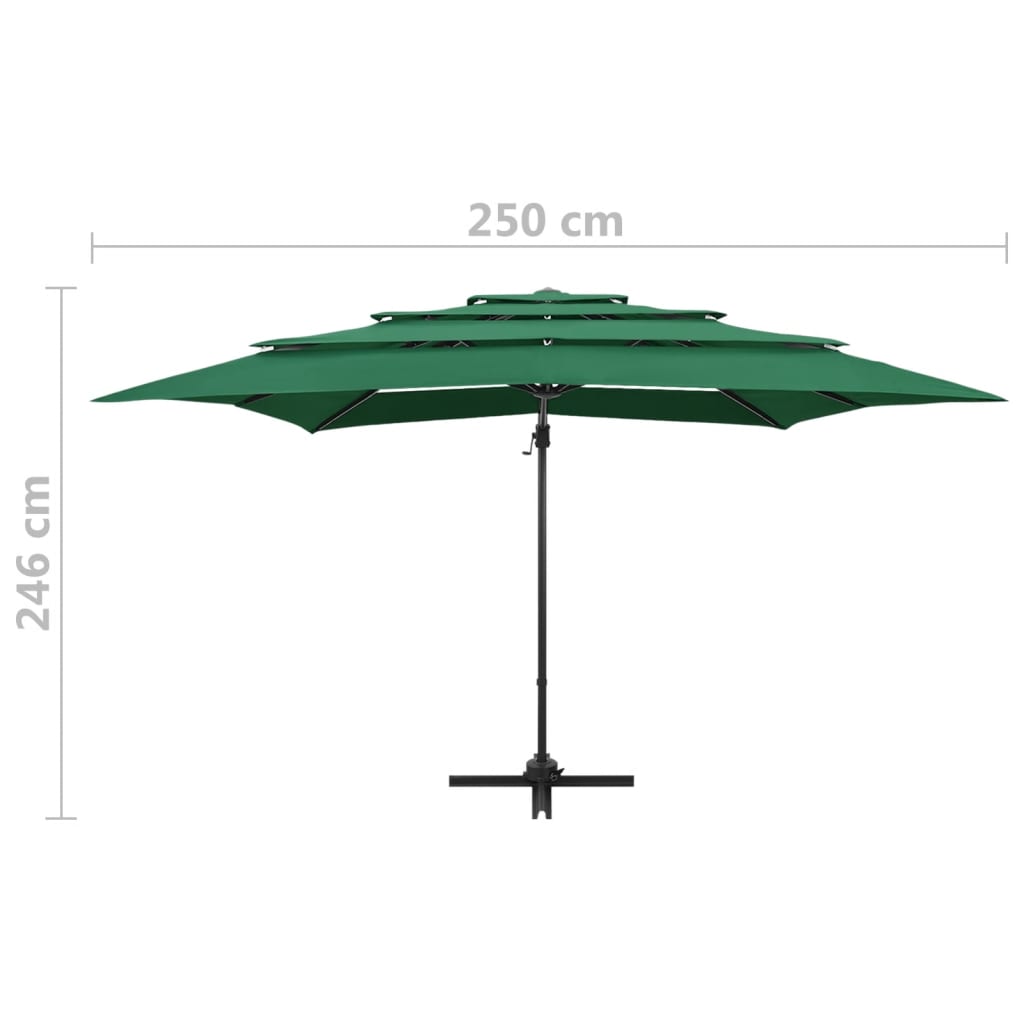 Vrtni suncobran s 4 razine i stupom 250 x 250 cm zeleni