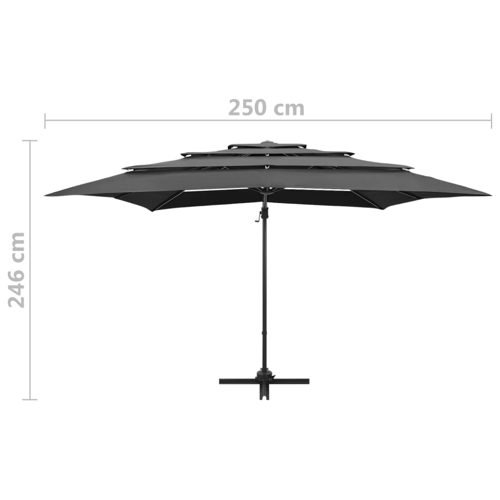 Vrtni suncobran s 4 razine i stupom 250 x 250 cm antracit