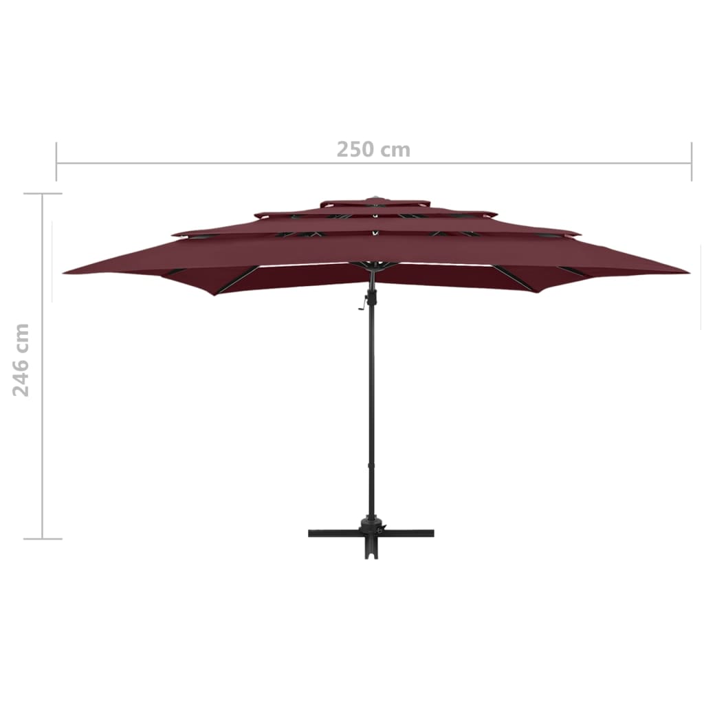 Vrtni suncobran s 4 razine i stupom 250 x 250 cm bordo