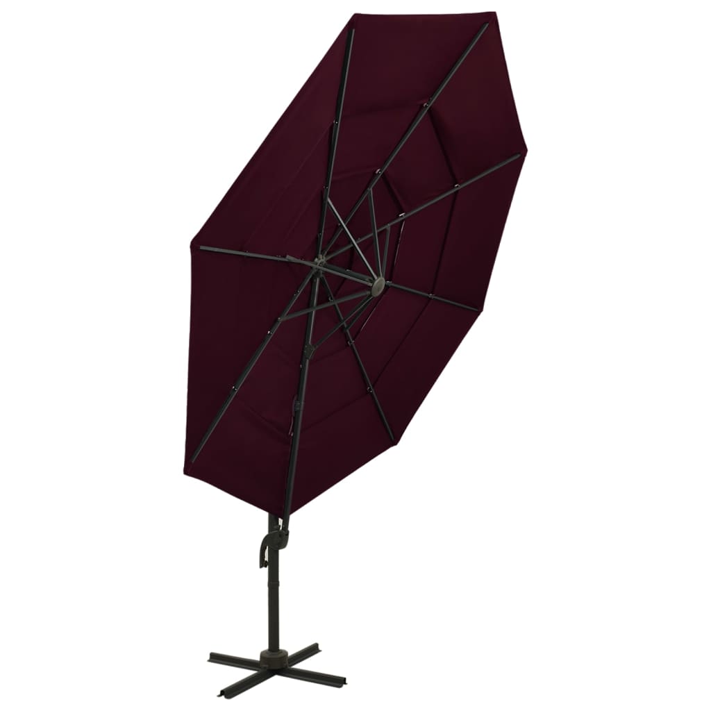 Vrtni suncobran s 4 razine i aluminijskim stupom 3 x 3 m bordo