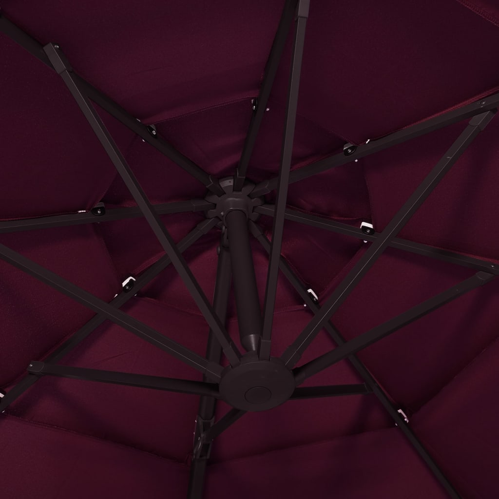 Vrtni suncobran s 4 razine i aluminijskim stupom 3 x 3 m bordo