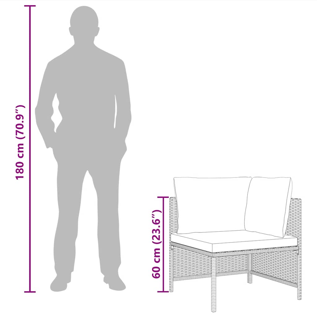 Modularna kutna sofa od poliratana s jastucima crna