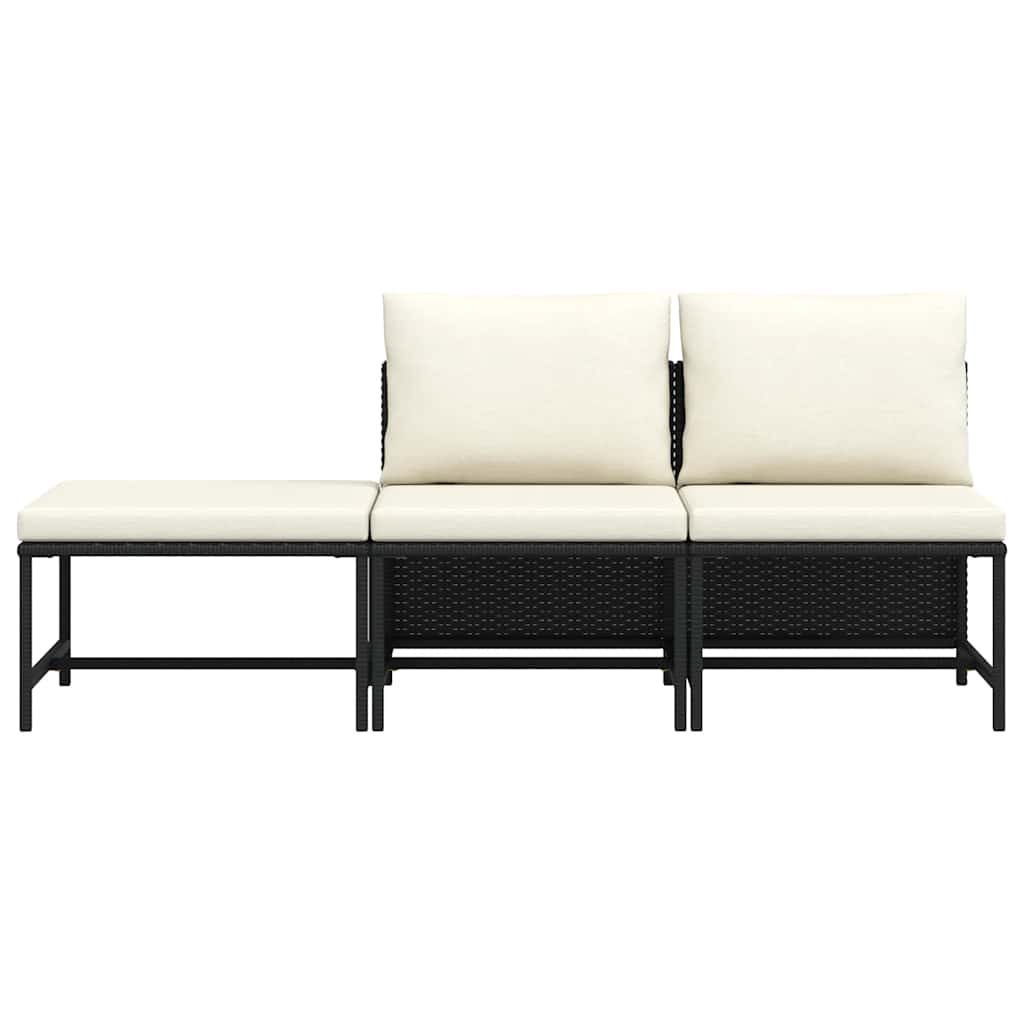3-dijelni vrtni set sofa od poliratana s jastucima crni