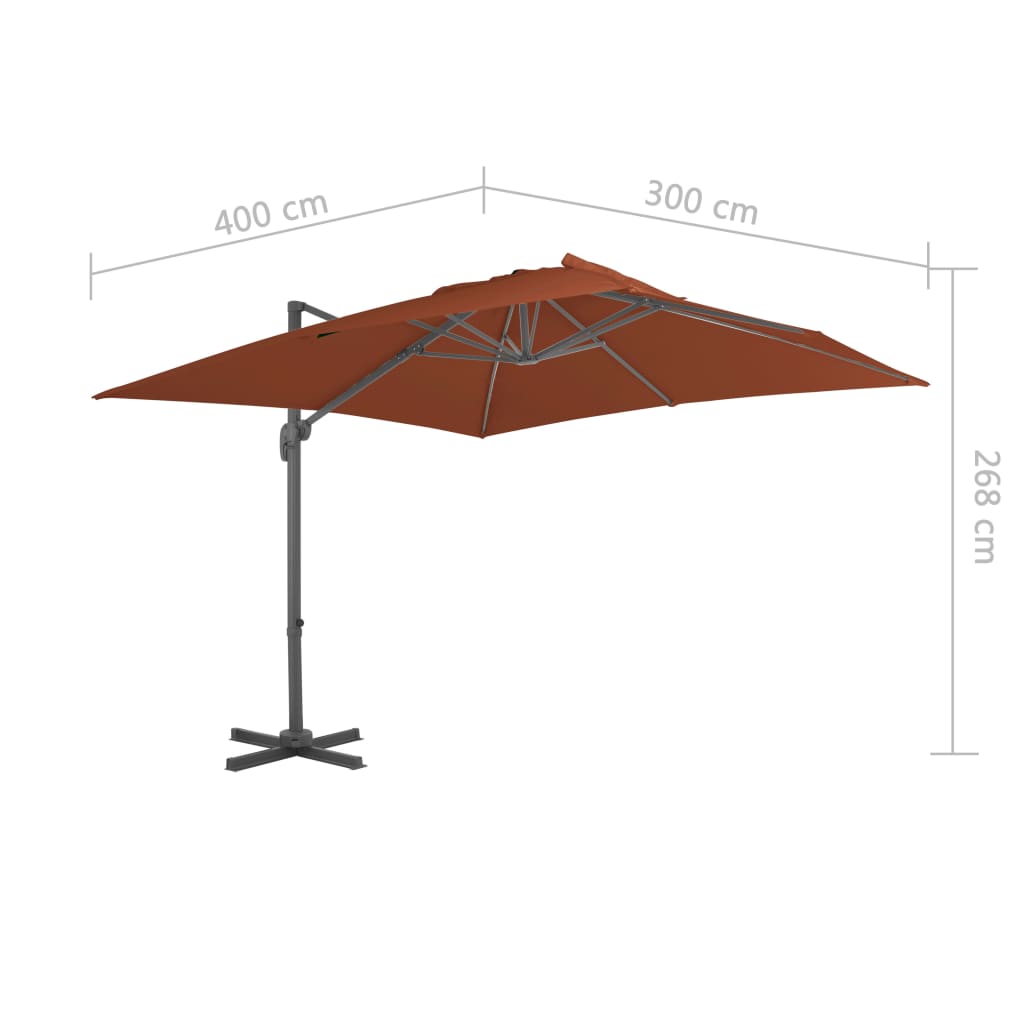 Konzolni vrtni suncobran s aluminijskom šipkom terakota 400x300 cm