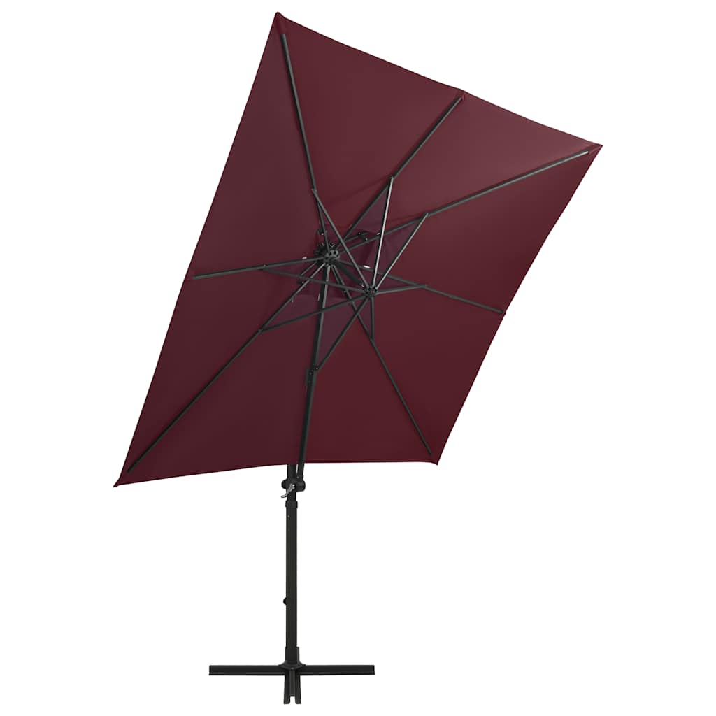 Konzolni vrtni suncobran sa stupom i LED svjetlima 250 cm bordo