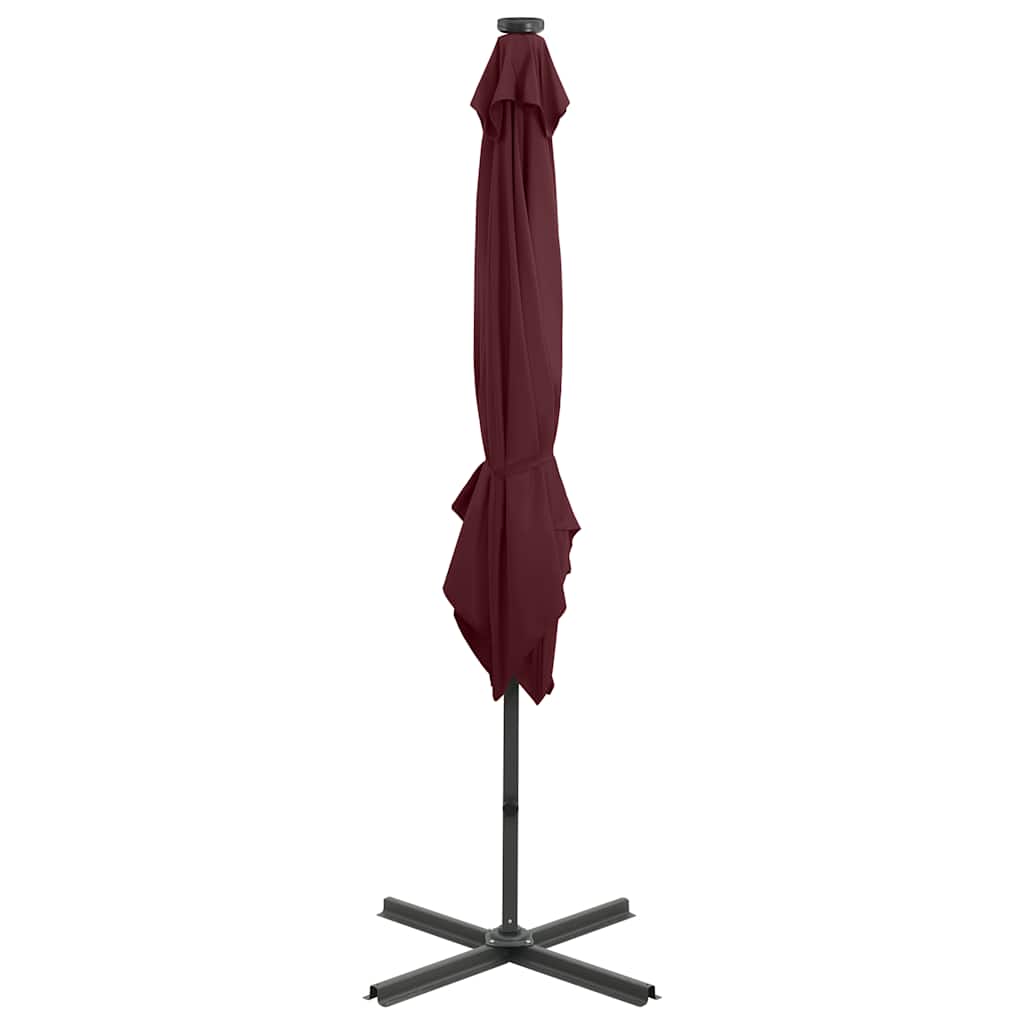 Konzolni vrtni suncobran sa stupom i LED svjetlima 250 cm bordo