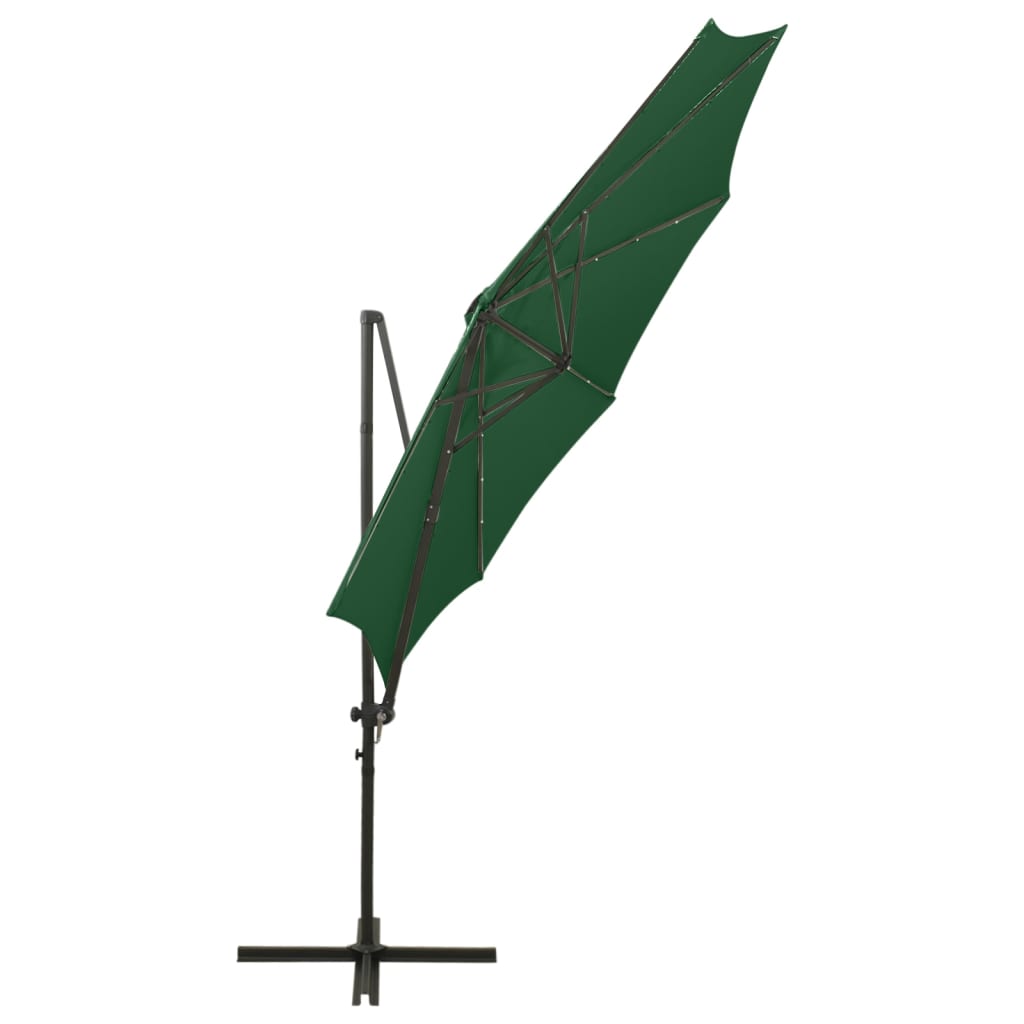 Konzolni vrtni suncobran sa stupom i LED svjetlom 300 cm zeleni
