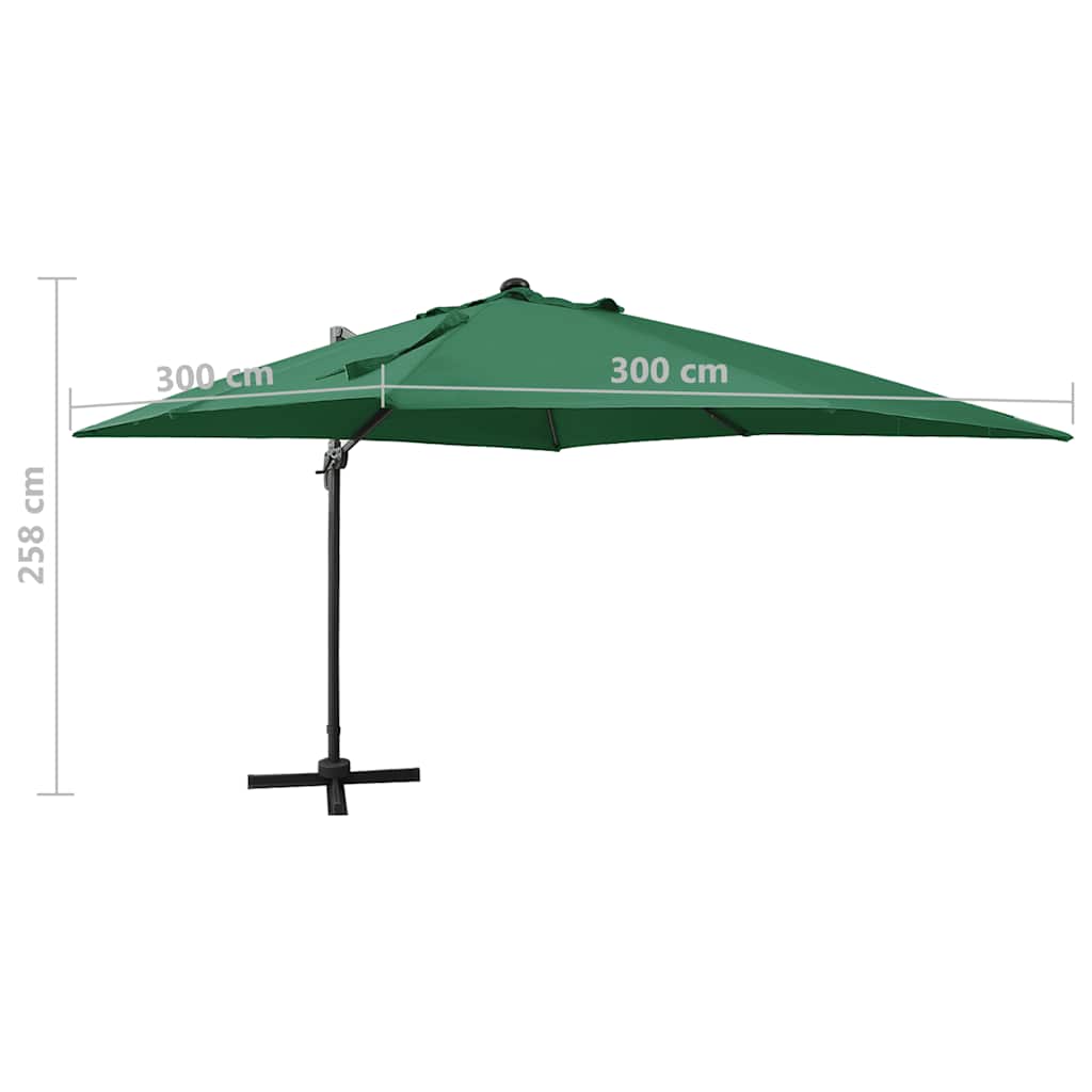 Konzolni vrtni suncobran sa stupom i LED svjetlom 300 cm zeleni