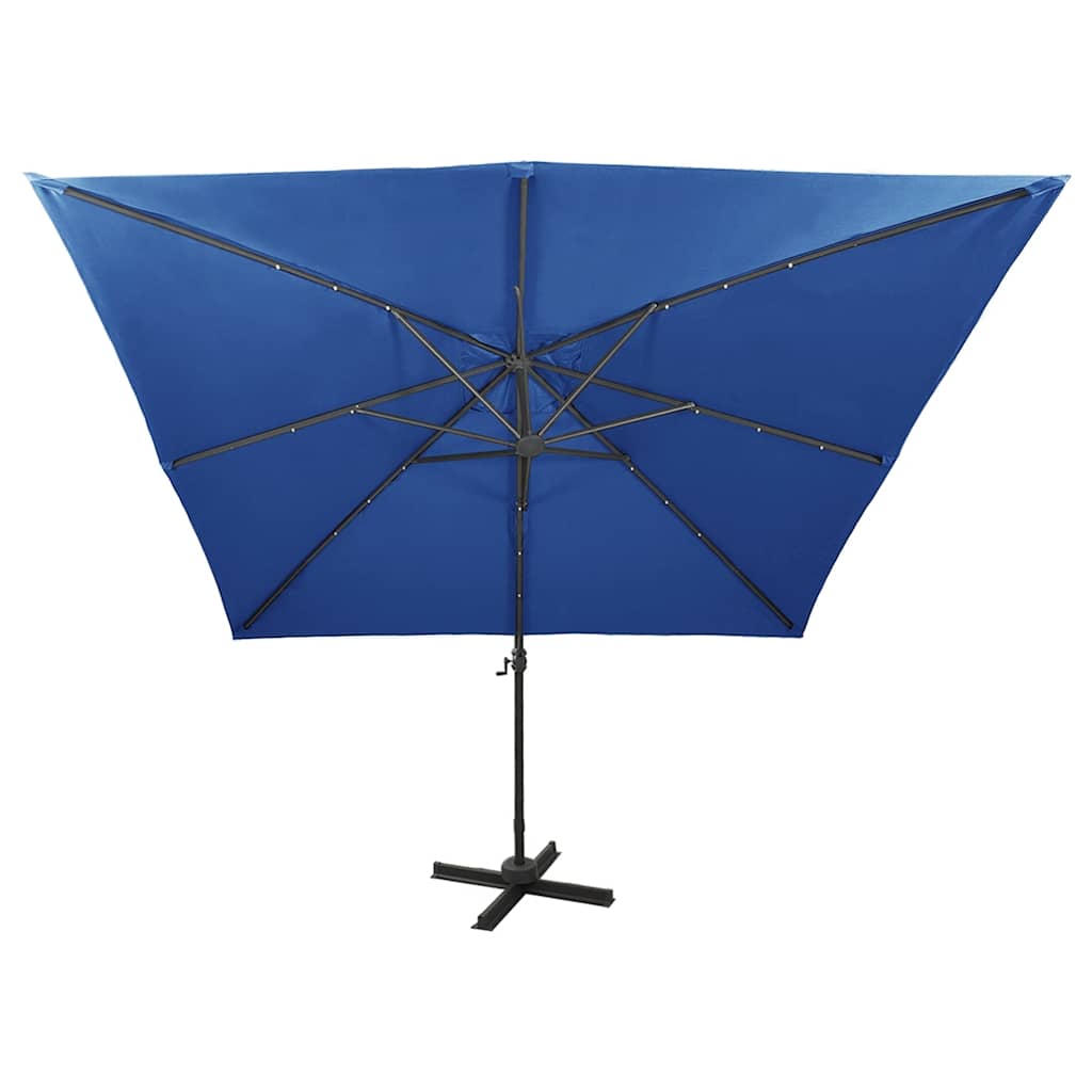 Konzolni vrtni suncobran sa stupom LED 300 cm azurnoplavi
