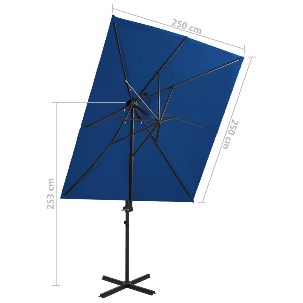 Konzolni vrtni suncobran s dvostrukim vrhom 250 x 250 cm azurni