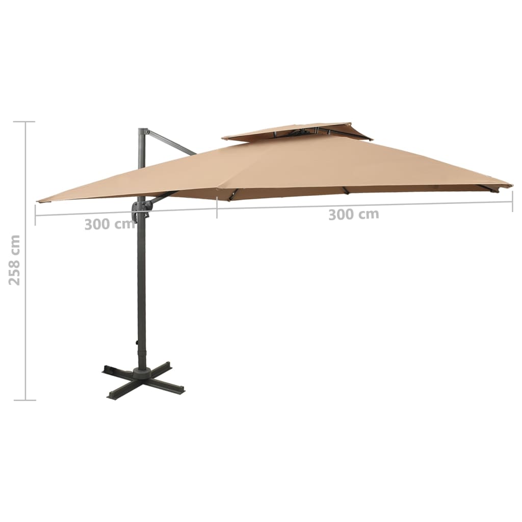 Konzolni vrtni suncobran s dvostrukim vrhom 300x300 cm taupe