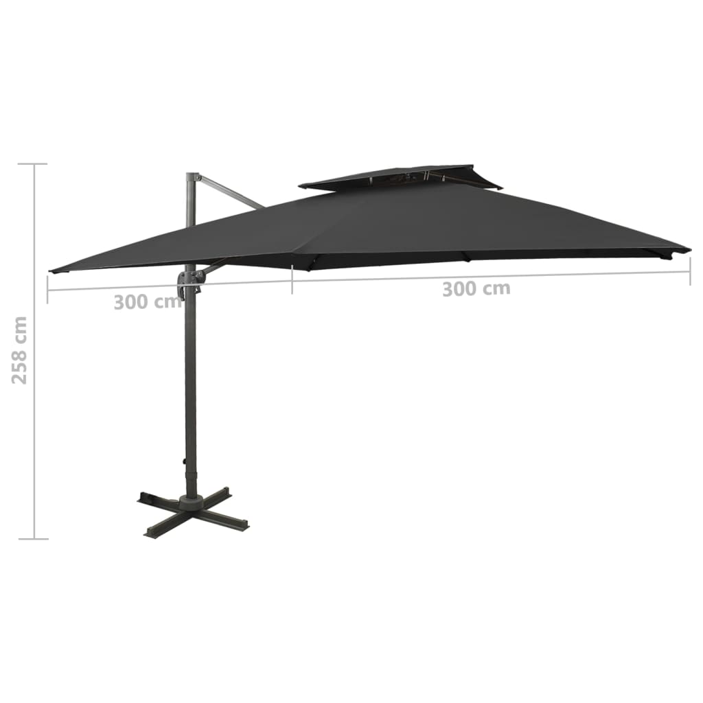 Konzolni vrtni suncobran s dvostrukim vrhom 300 x 300 cm crni