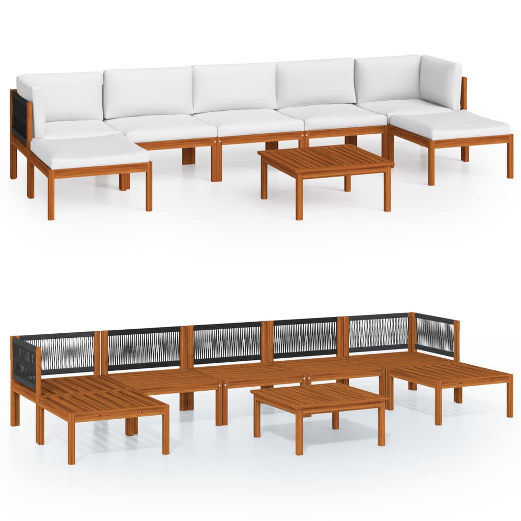 Vrtni set za sjedenje s jastucima, 8 dijelova, krem, 63x63 cm