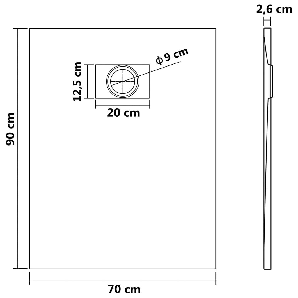 Kada za tuš SMC siva 90 x 70 cm