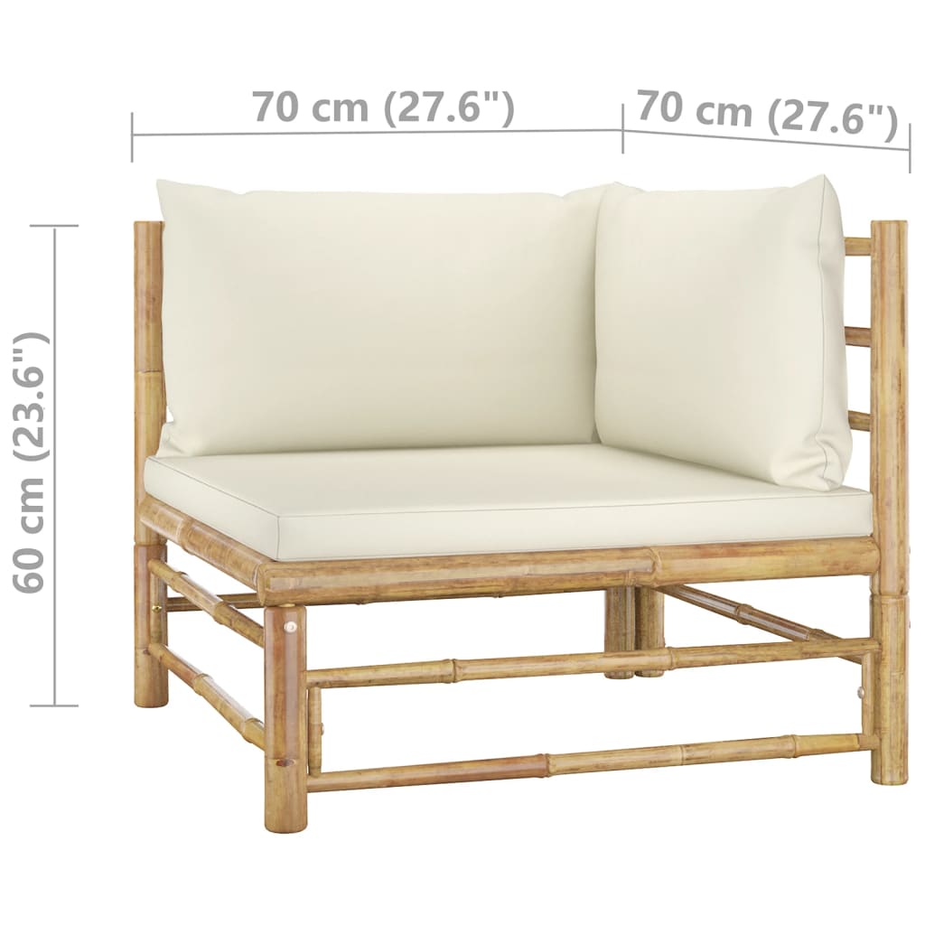 4-dijelna vrtna garnitura od bambusa s krem bijelim jastucima