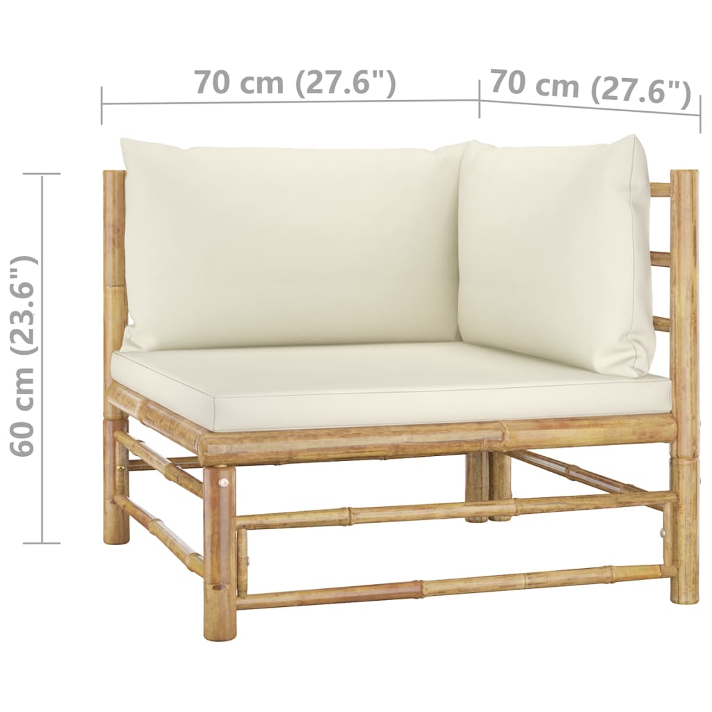 7-dijelna vrtna garnitura od bambusa s krem bijelim jastucima