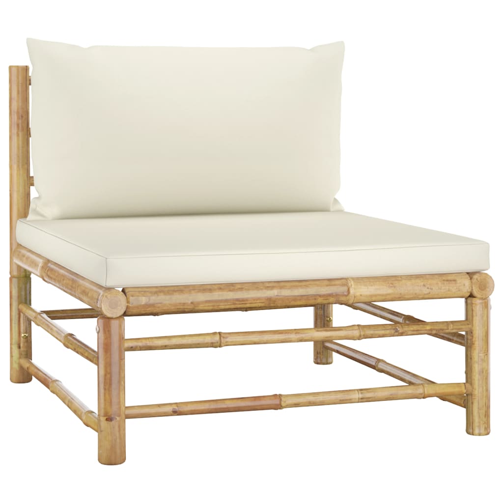 6-dijelna vrtna garnitura od bambusa s krem bijelim jastucima