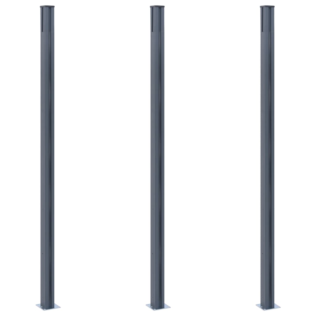 Stupovi za ogradu 3 kom tamnosivi 185 cm aluminijski