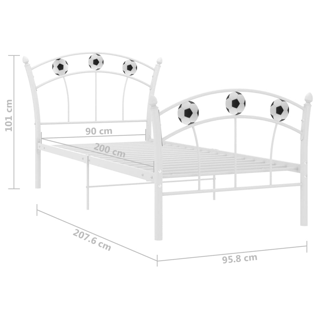 Okvir za krevet s nogometnim uzorkom bijeli metal 90 x 200 cm