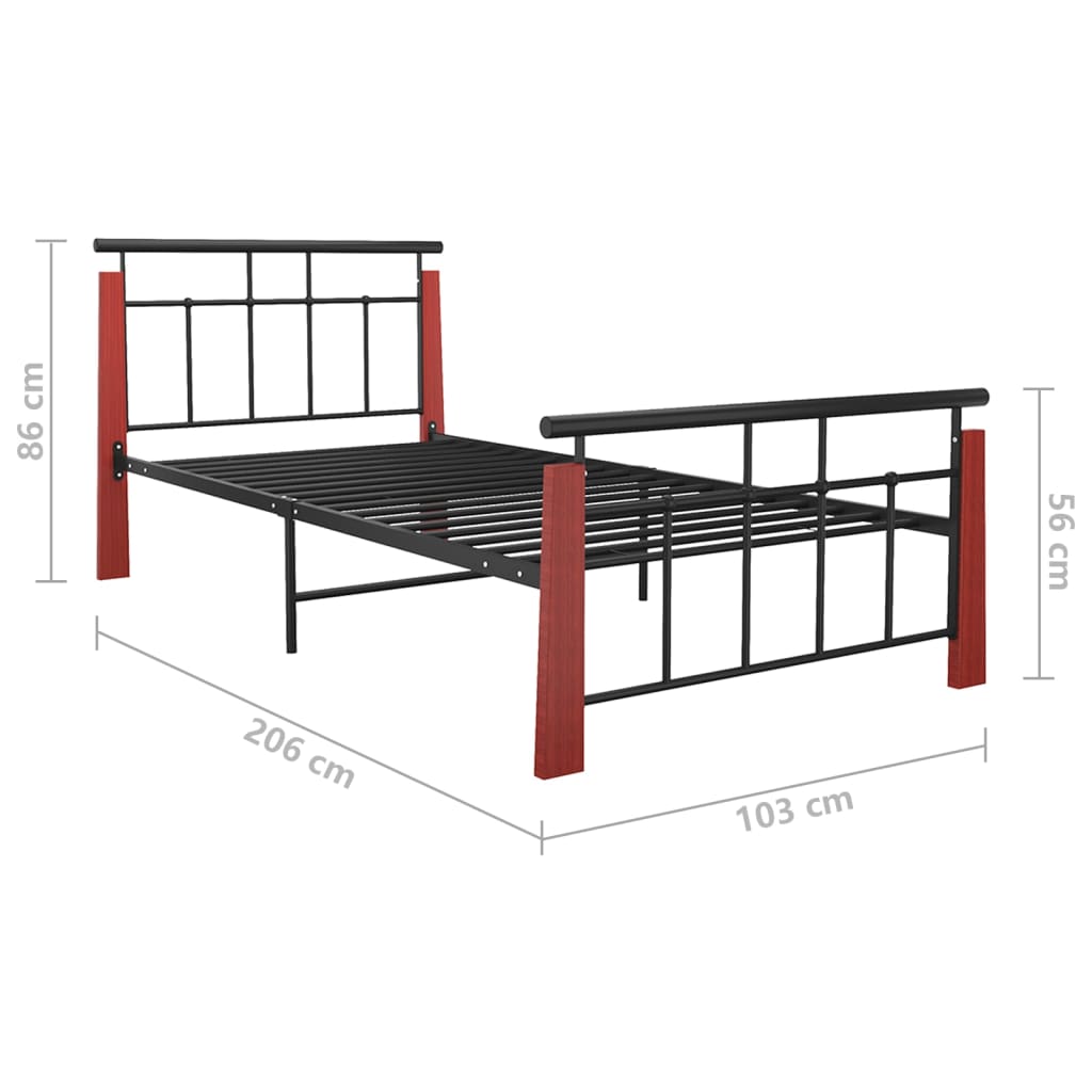 Okvir za krevet od metala i masivne hrastovine 90 x 200 cm