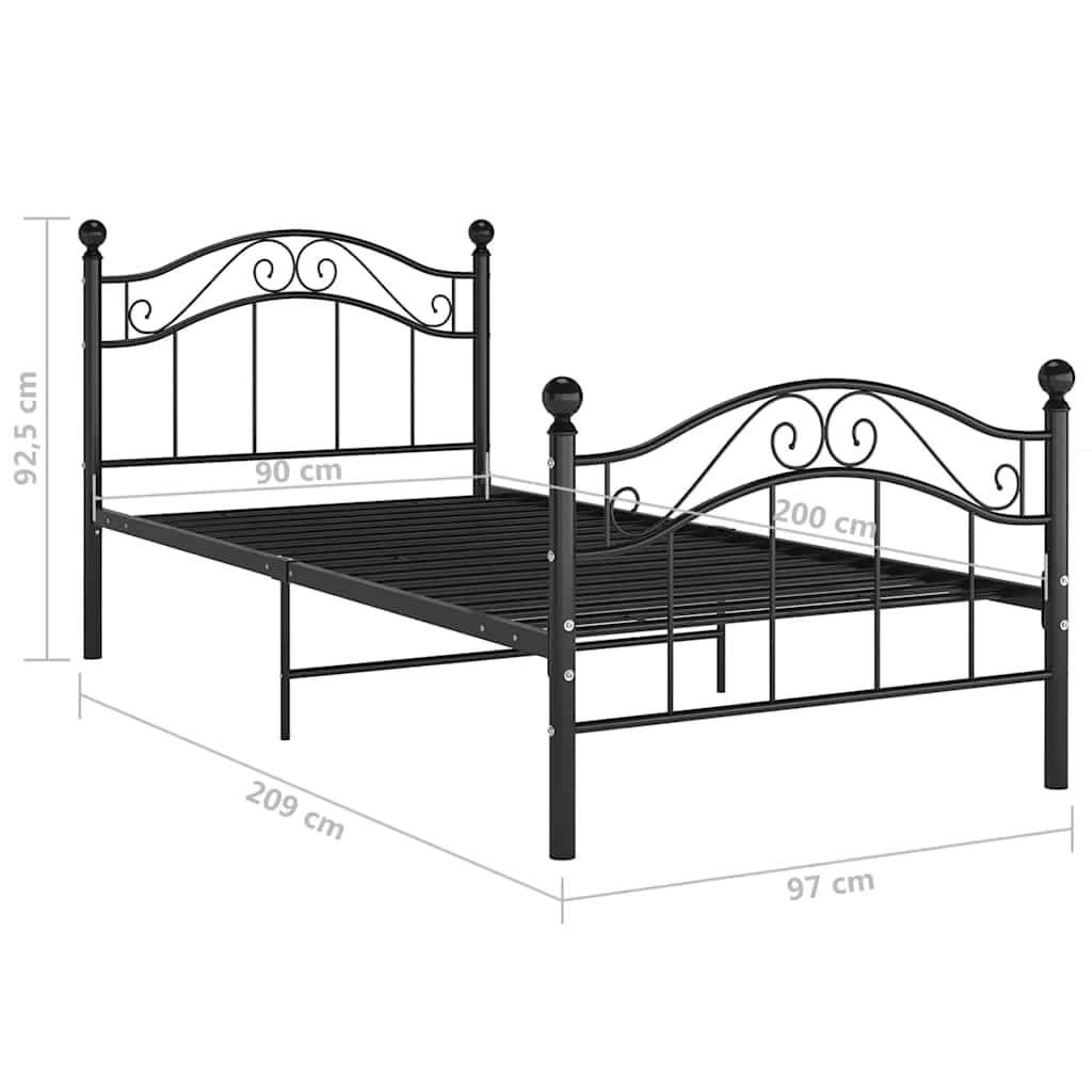Okvir za krevet crni metalni 90 x 200 cm